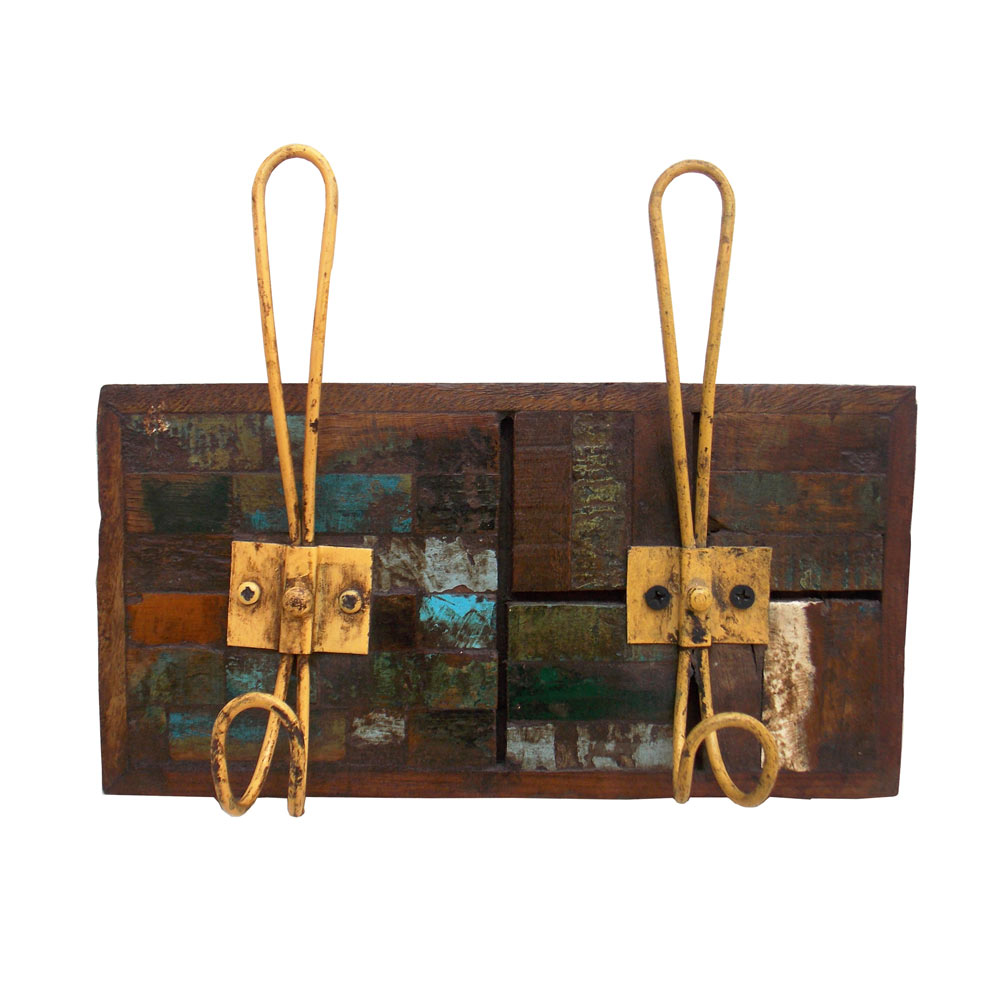 Reclaimed Wood Mosaic Hanger- Two Hook