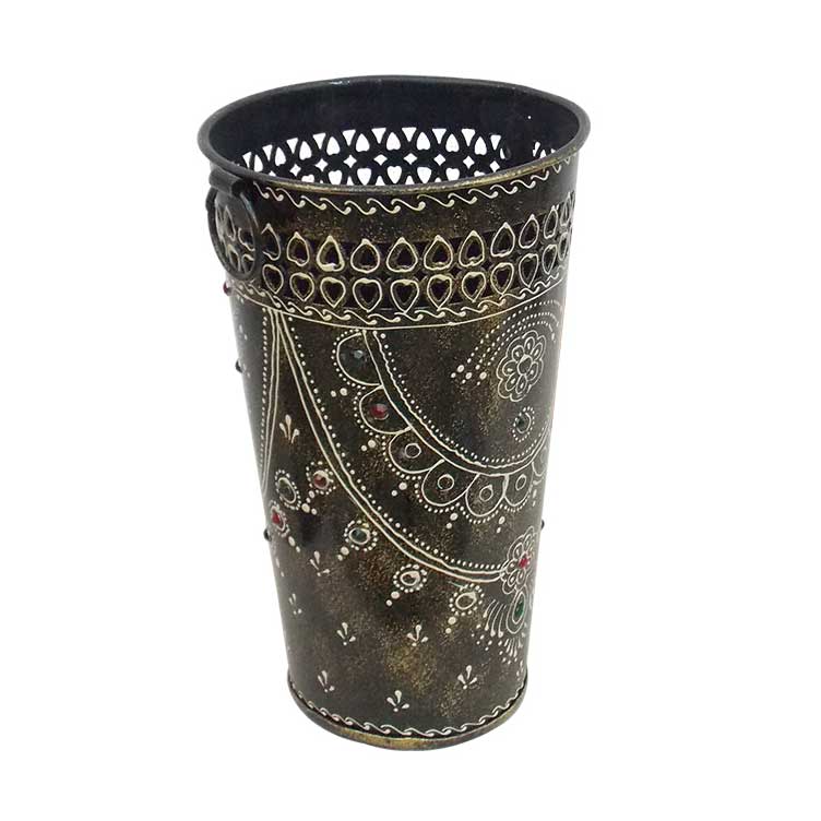 Dark Gray Painted Iron Bucket Flower Vase - Medium Dark Gray Painted Iron Bucket Flower Vase - Medium