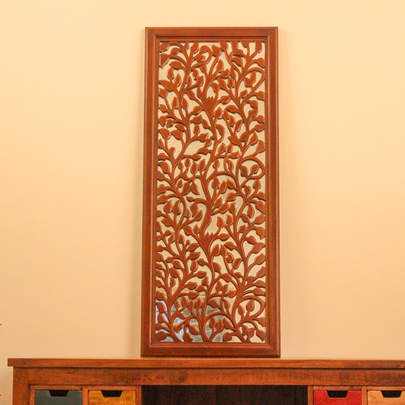 Wooden Floral Carved Mirror Frame Wall Decor Panel