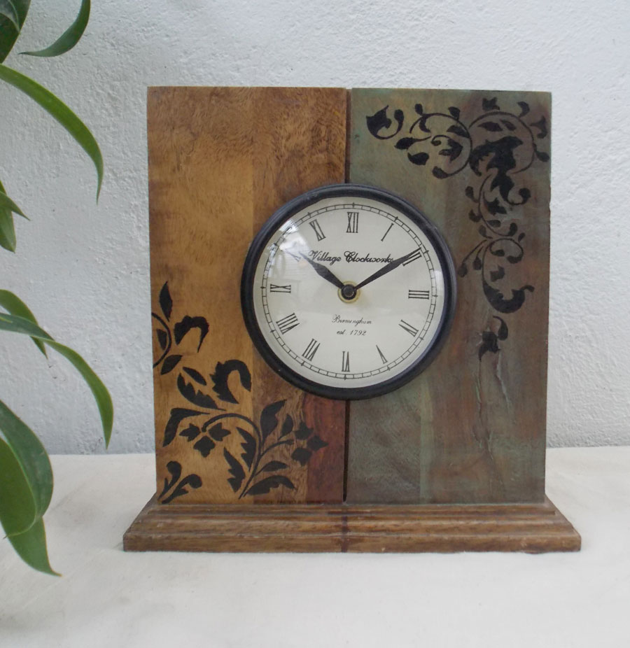 Table Clock- Floral Hand Painted Table Clock- Floral Hand Painted