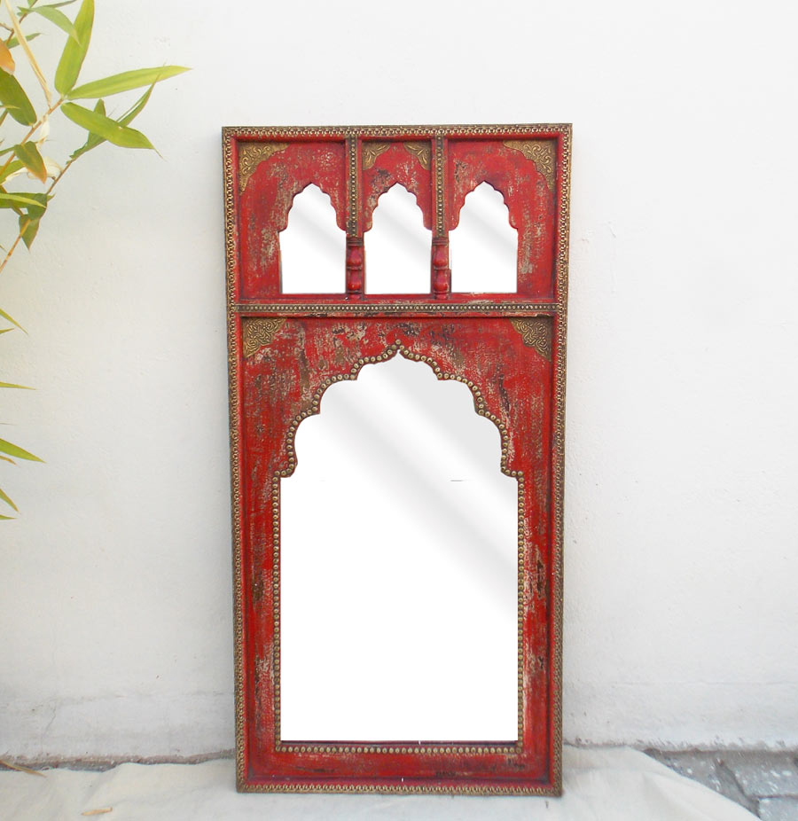 Mehrab Mirror Frame - Distressed Red