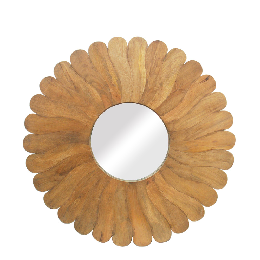 Round Floral Mirror Frame-  Natural Wood, Dia 48 Inch