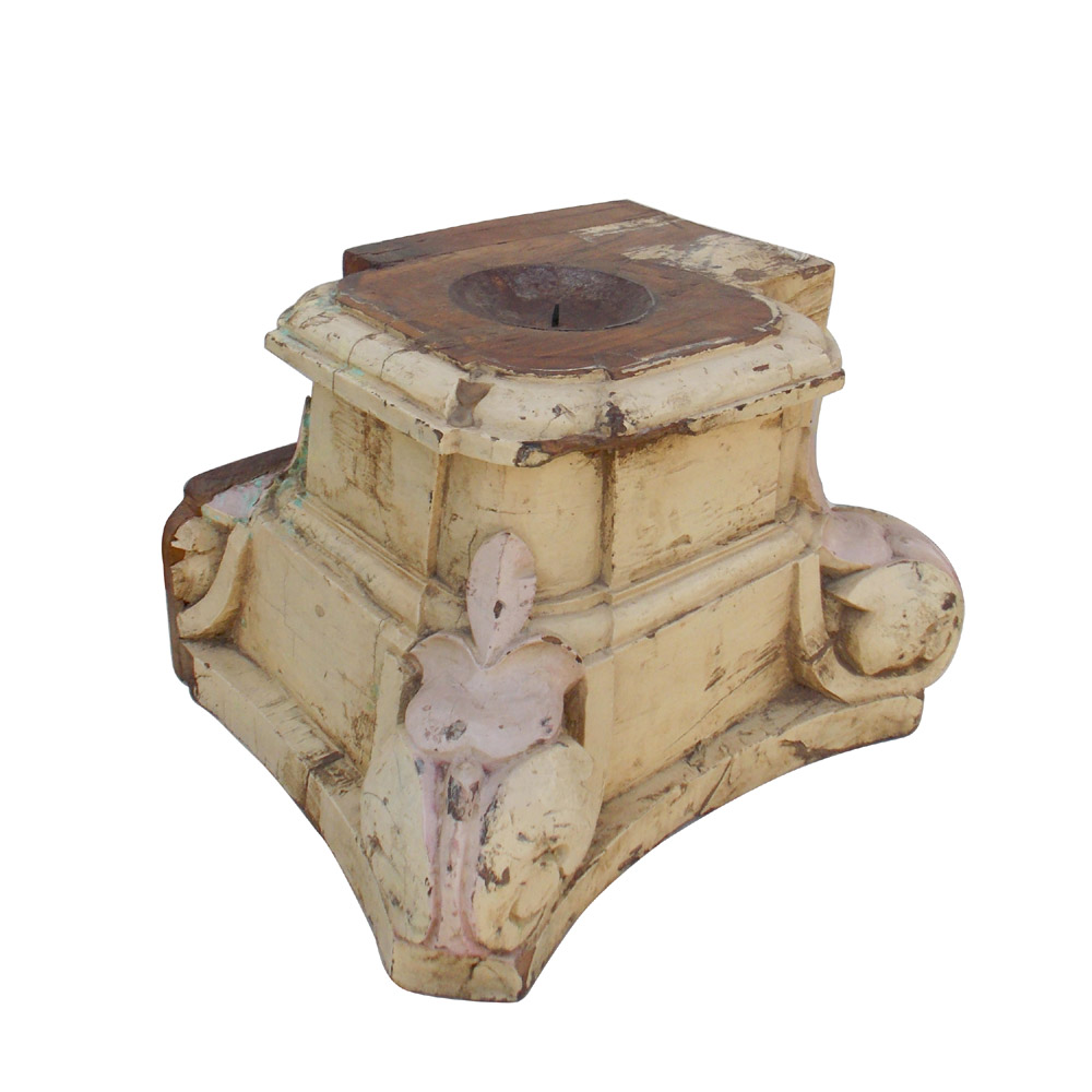 Old Wooden Pillar Candle - Carved