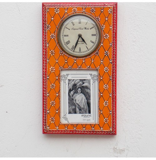 Clock With Photo Frame - Antique Orange