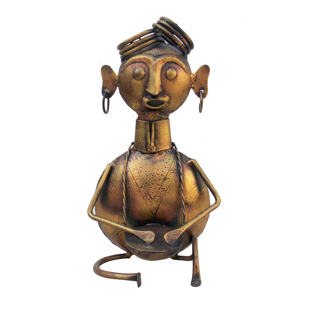 Sitting Tribal Musician Figurine- Metal