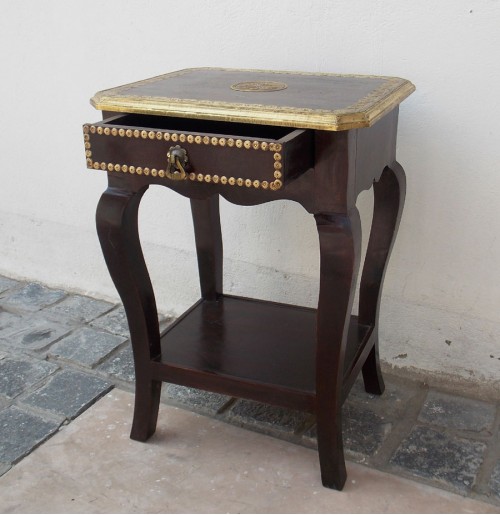 Side Table in Wood decorated with Brass Artwork