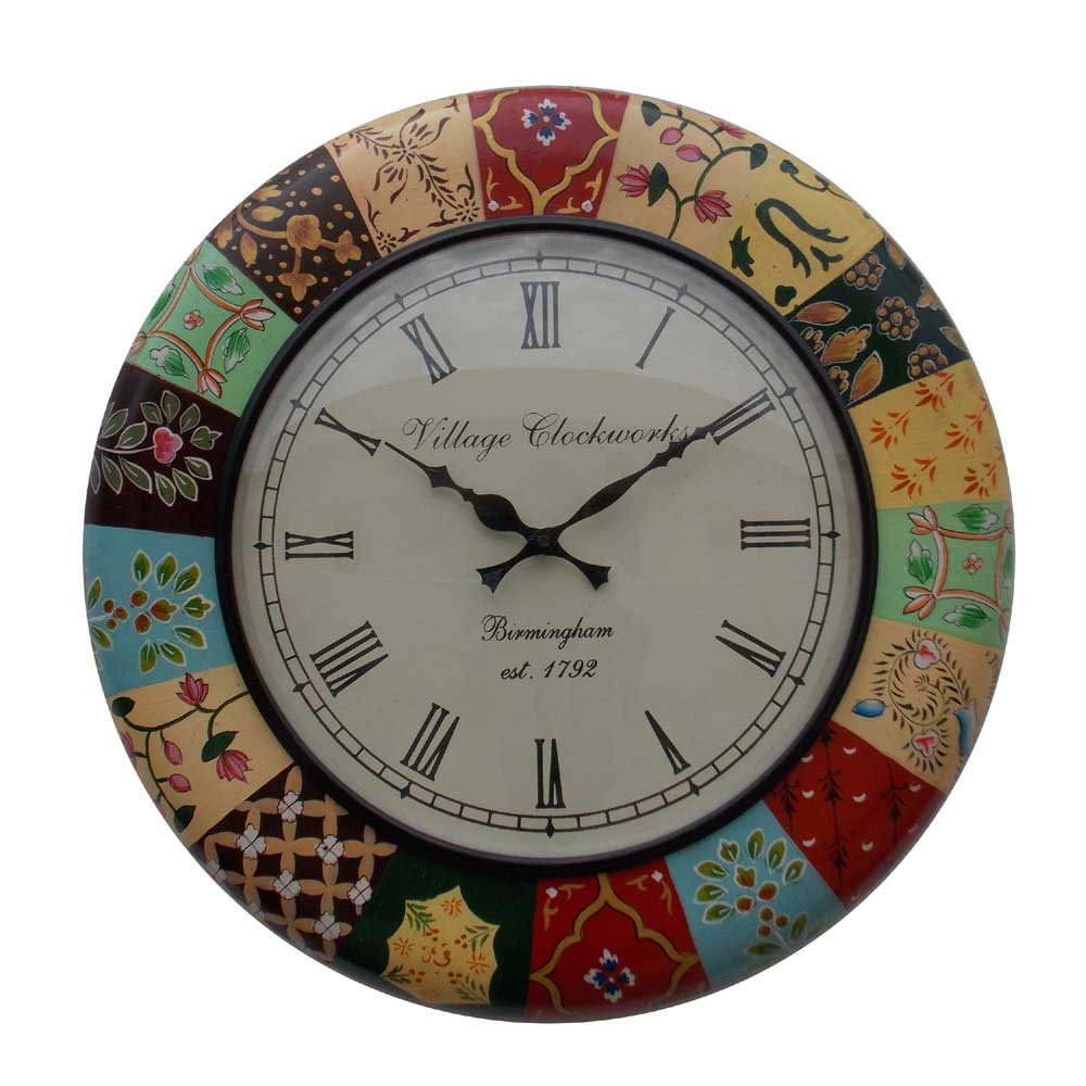 Block Print Inspired Wall Clock 18 Inch Block Print Inspired Wall Clock 18 Inch