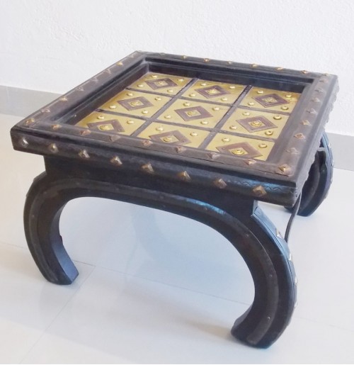 Cart Inspired Wooden Side Table With Brass Art Cart Inspired Wooden Side Table With Brass Art