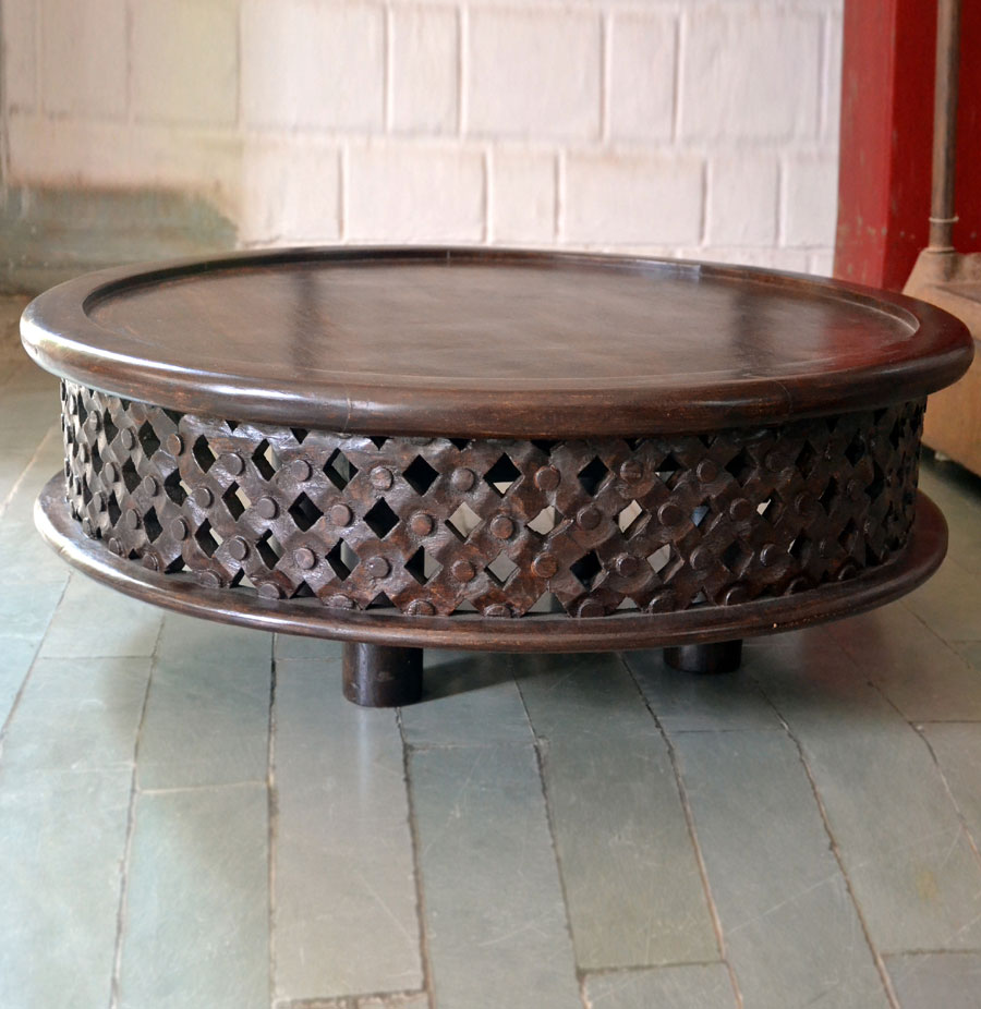 Hand Carved Low Cofee Table Brown Polished
