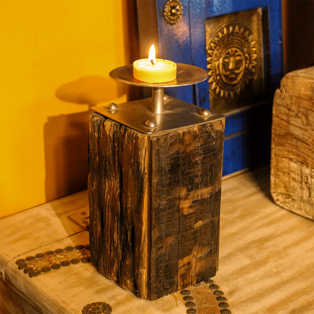 Rustic Sleeper Wood Table Candle Holder Rustic Sleeper Wood Table Candle Holder
