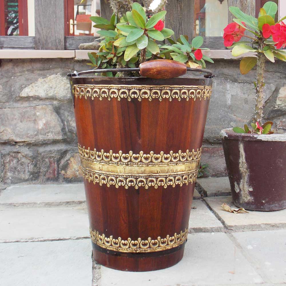 Wooden Bucket With Brass Art, Bottle Chiller - Large