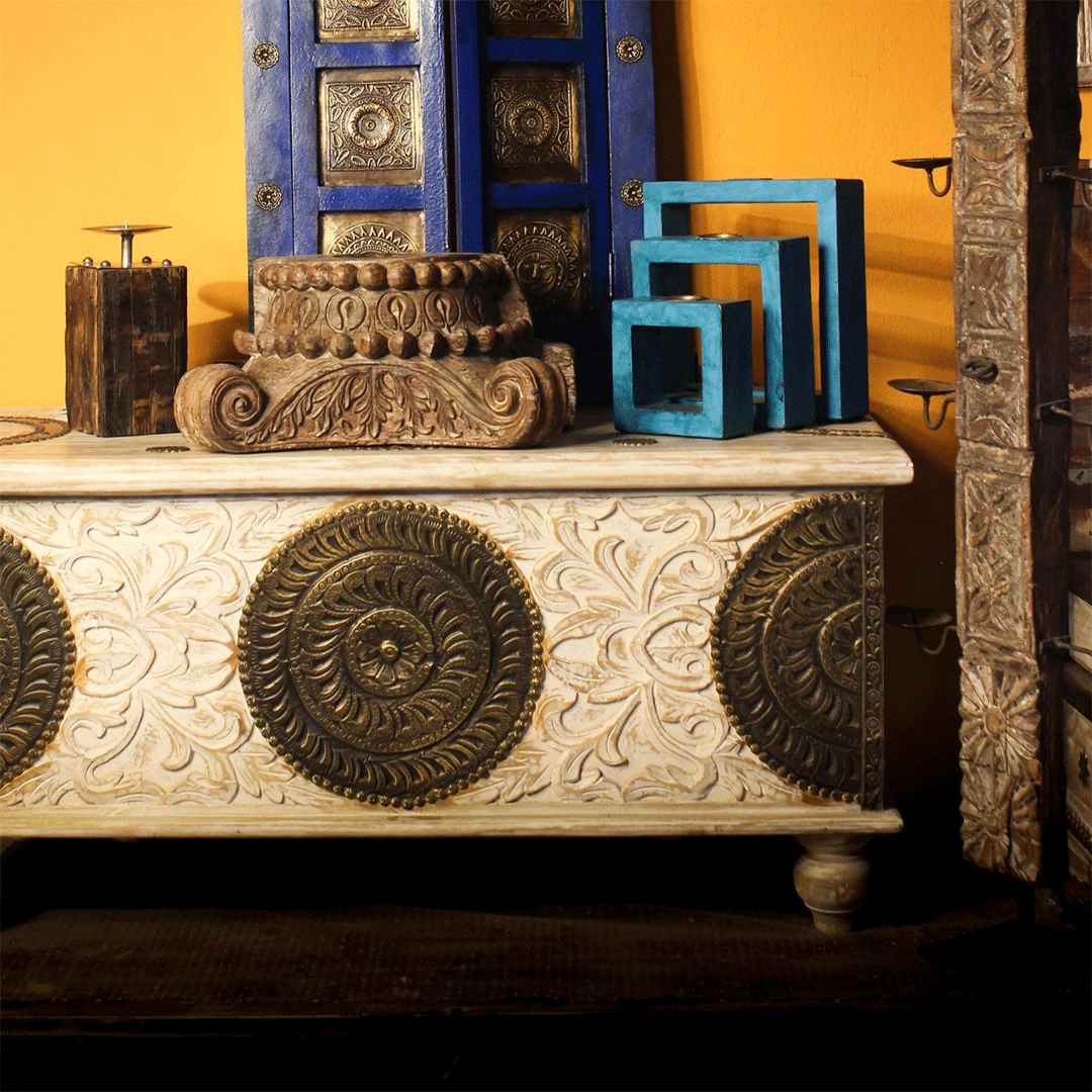 Distressed White Pitara Treasure Box Distressed White Pitara Treasure Box