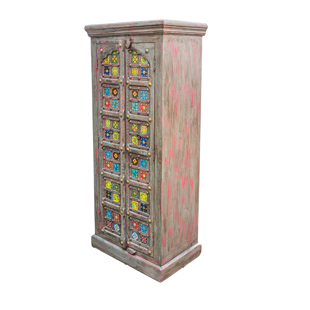 Wooden Tile Cabinet Distresed Grey and Pink