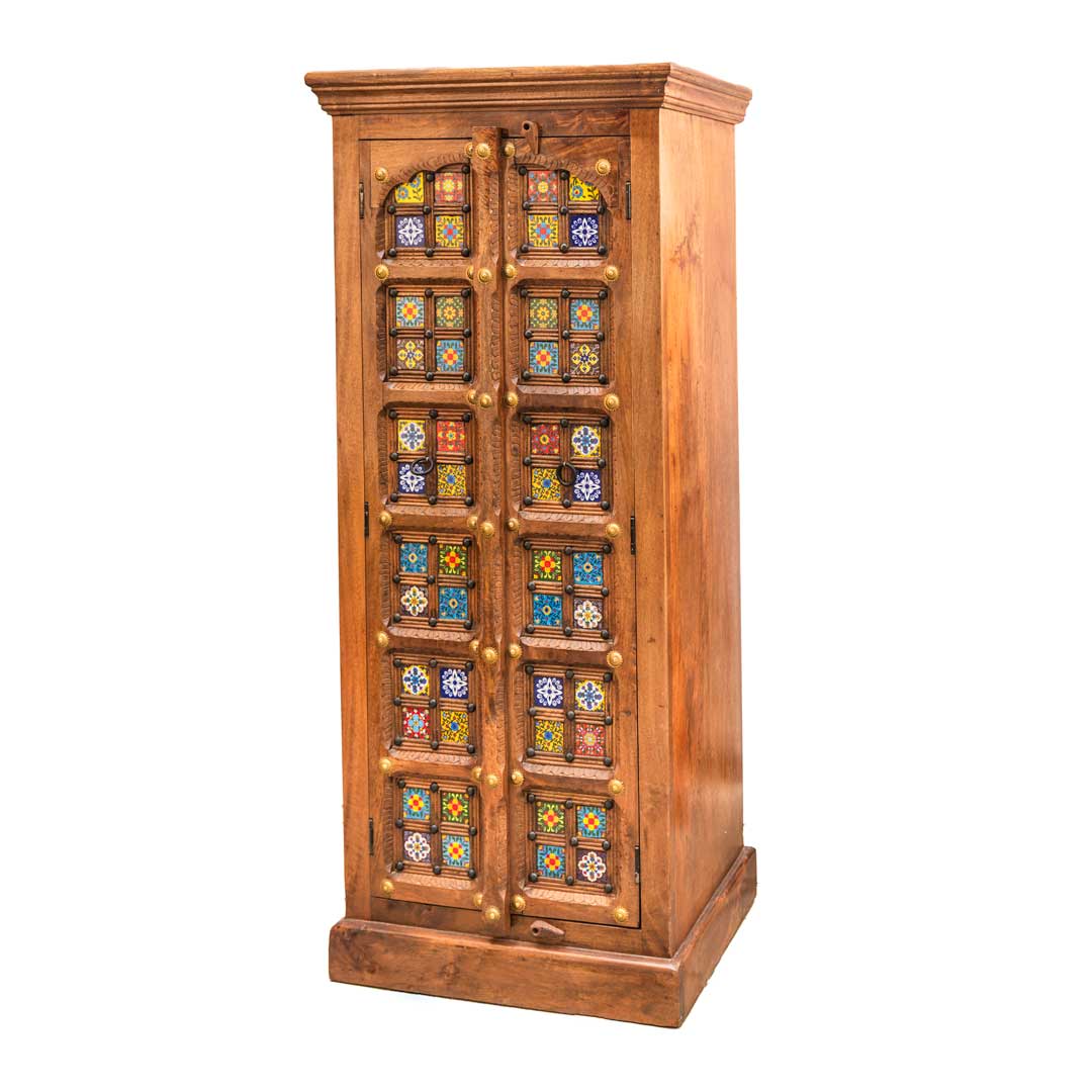 Handcrafted Wooden Tile Cabinet Artisanal Elegance