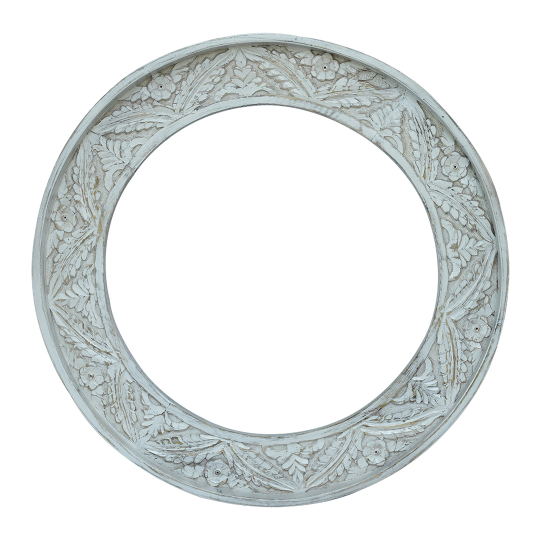 Round Wooden Frame - Distressed White