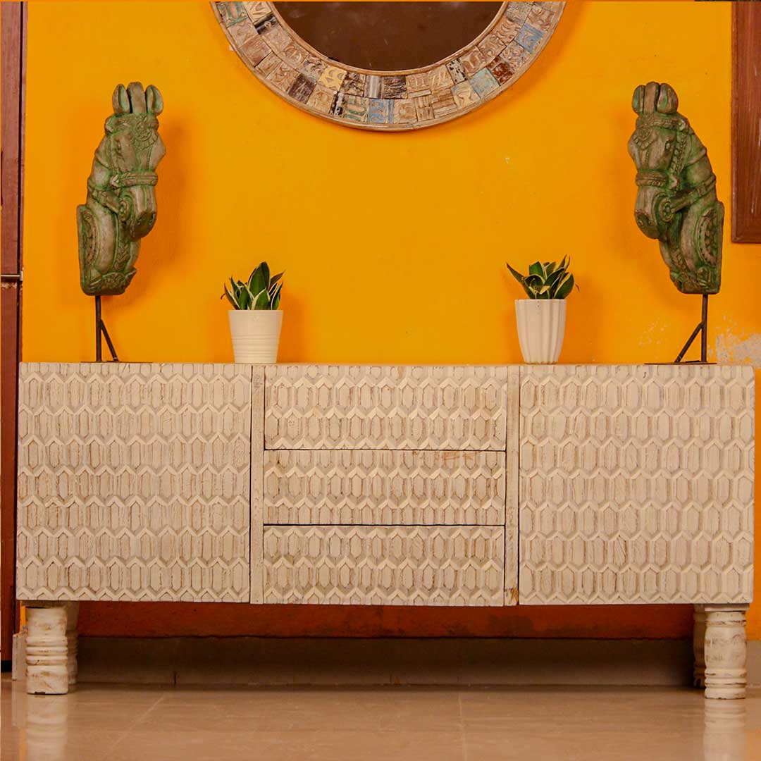 Ivory Carved Texture TV Console