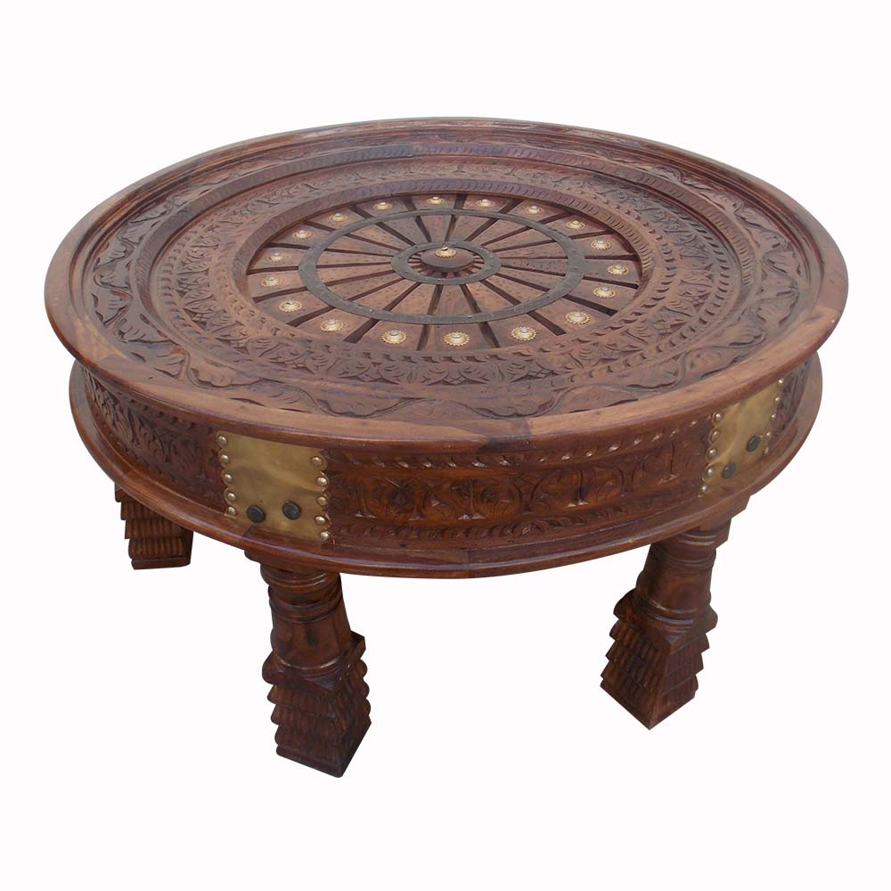 Multipurpose Coffee Table with Engraved Glass Top - Natural Wood Finish Multipurpose Coffee Table with Engraved Glass Top - Natural Wood Finish
