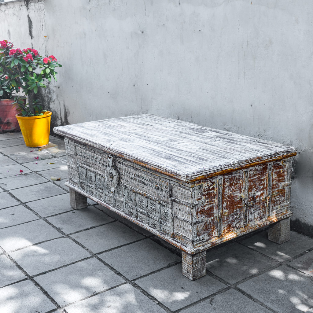 Handcrafted White Distressed Pitara Box Handcrafted White Distressed Pitara Box