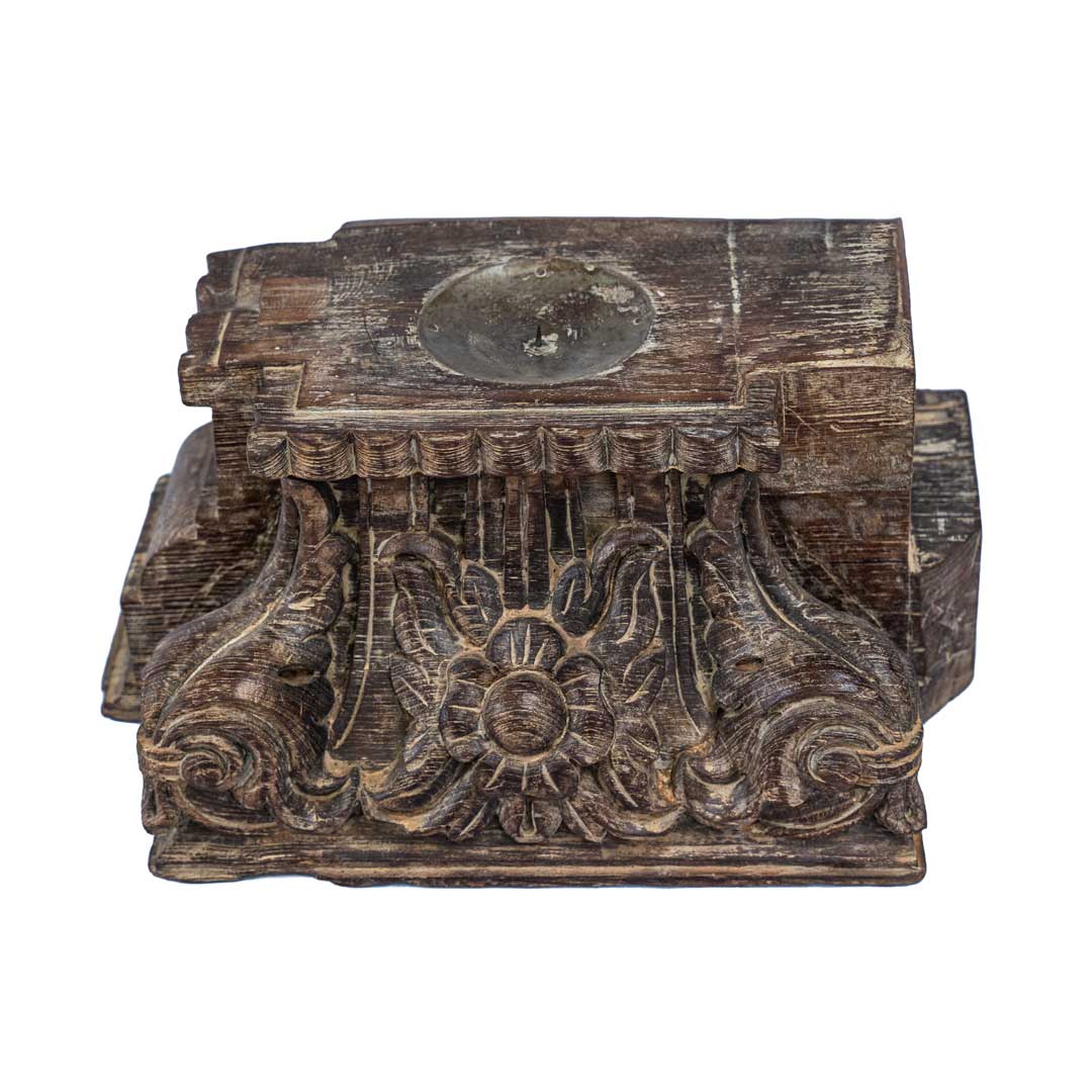 Antique Floral Wooden Carved Block Candle Stand Antique Floral Wooden Carved Block Candle Stand