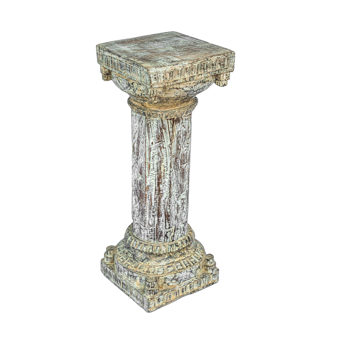 Elegance in Wood - Antique White Carved Side Pillar Stand