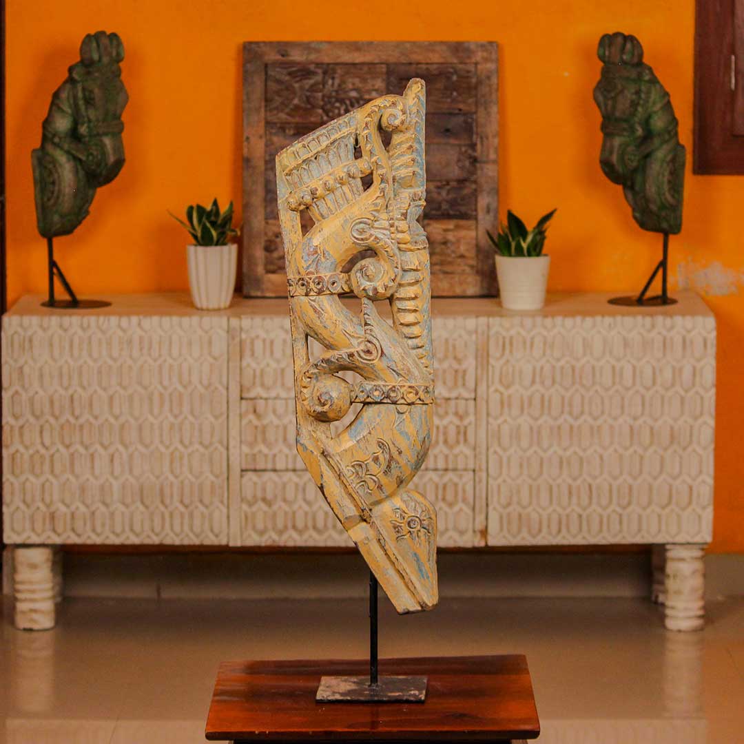 Reclaimed Blue Carved Wooden Arch Sculpture