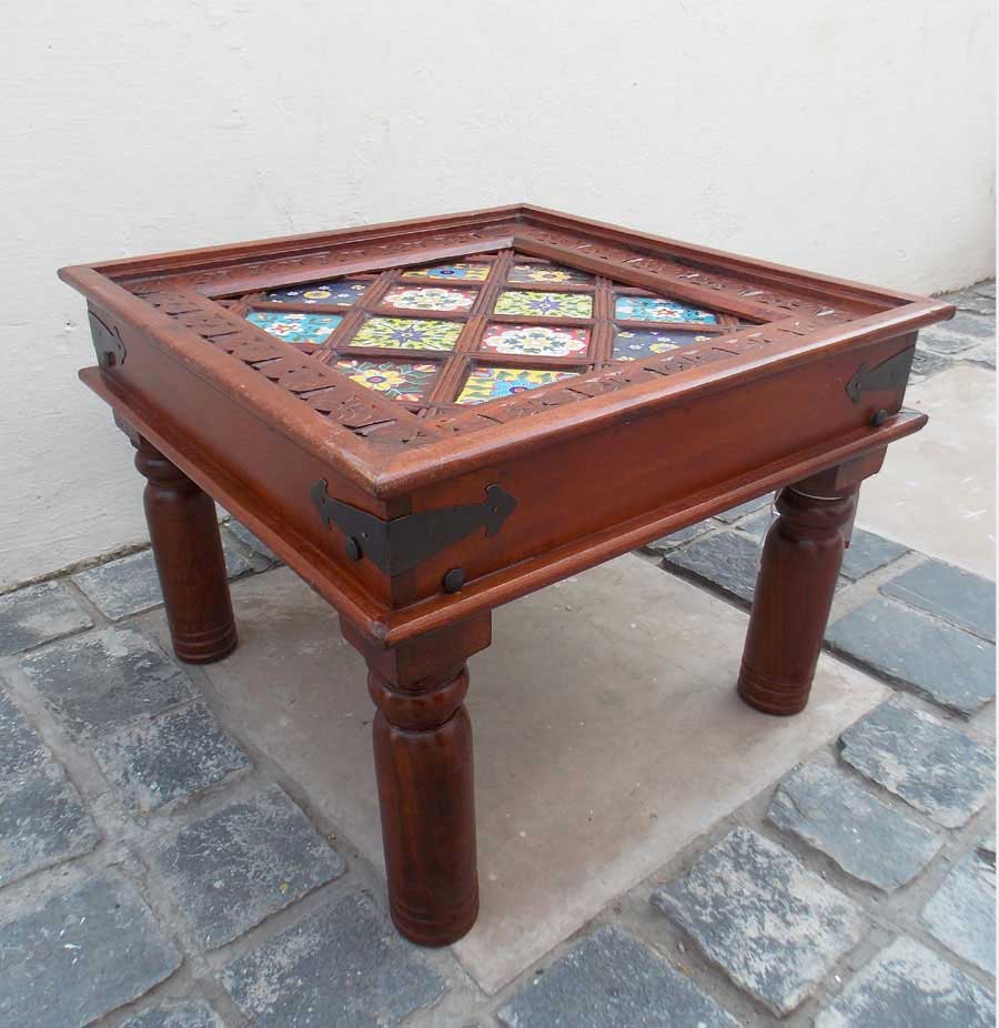 Wooden Table with Ceramic Tiles square 24 x 24 (Inches)