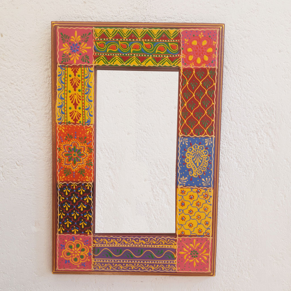 Multicolored Traditional Painted Wooden Mirror Frame  