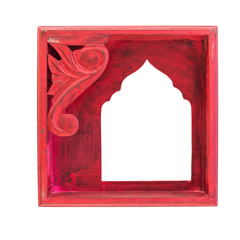 Traditional Carved Wooden Box Mirror Frame - Red Traditional Carved Wooden Box Mirror Frame - Red