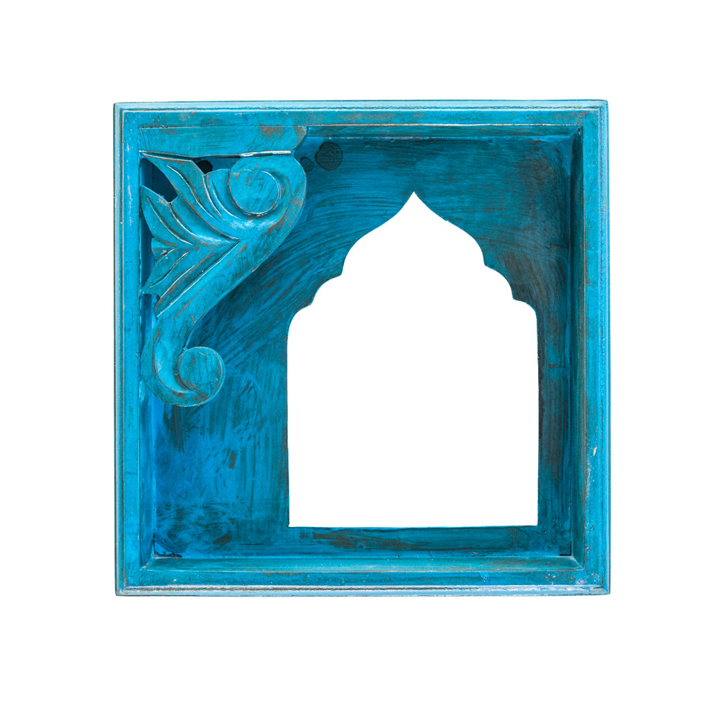Traditional Carved Wooden Box Mirror Frame - Distressed Blue