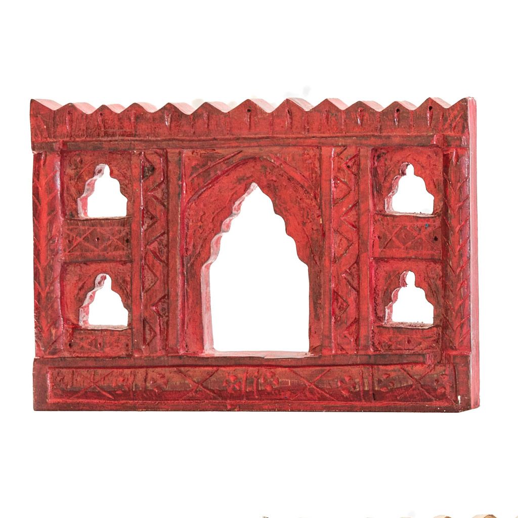 Handcrafted 5 Window Aniqued Red Frame  