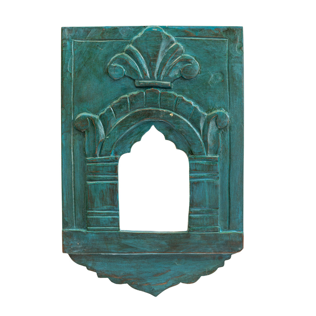 Decorative Wooden Jharokha Mirror Frame - Blue        