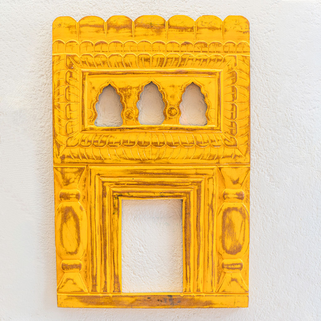 Decorative Jharokha Wooden Mirror Frame - Yellow