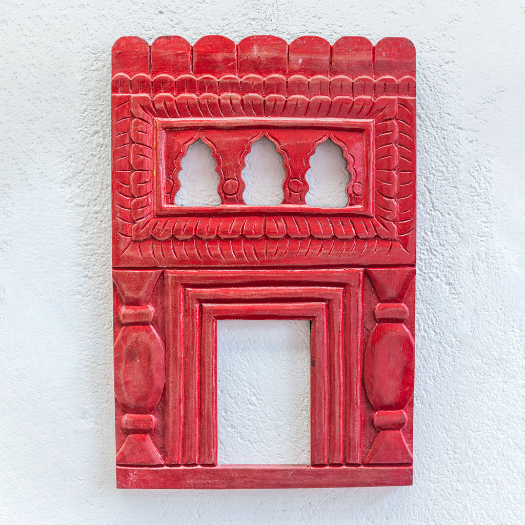 Decorative Jharokha Wooden Mirror Frame - Red Decorative Jharokha Wooden Mirror Frame - Red