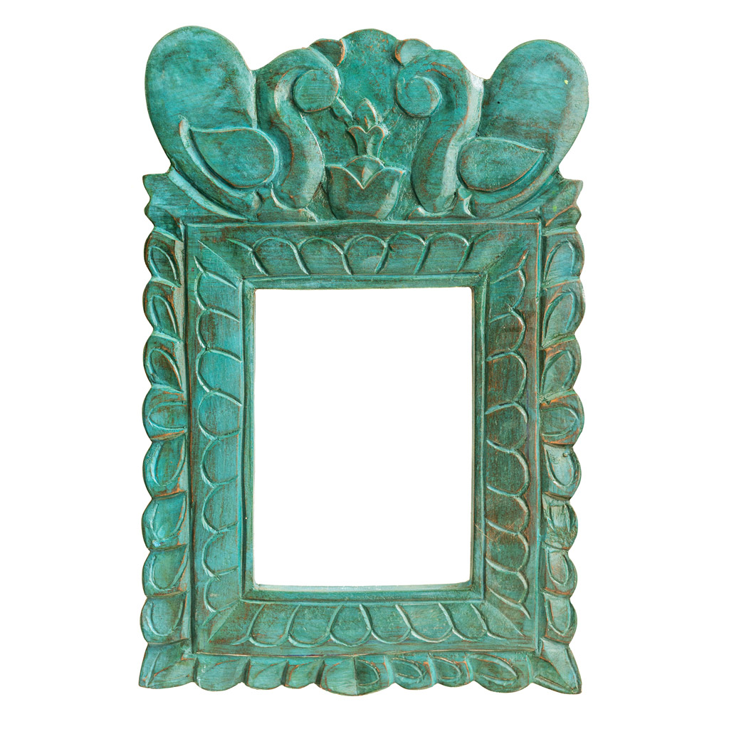 Carved Wooden Mirror Frame - Blue