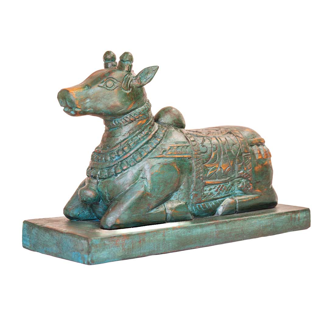 Nandi Bel Wooden Carved Sculpture For Home Decor - Blue