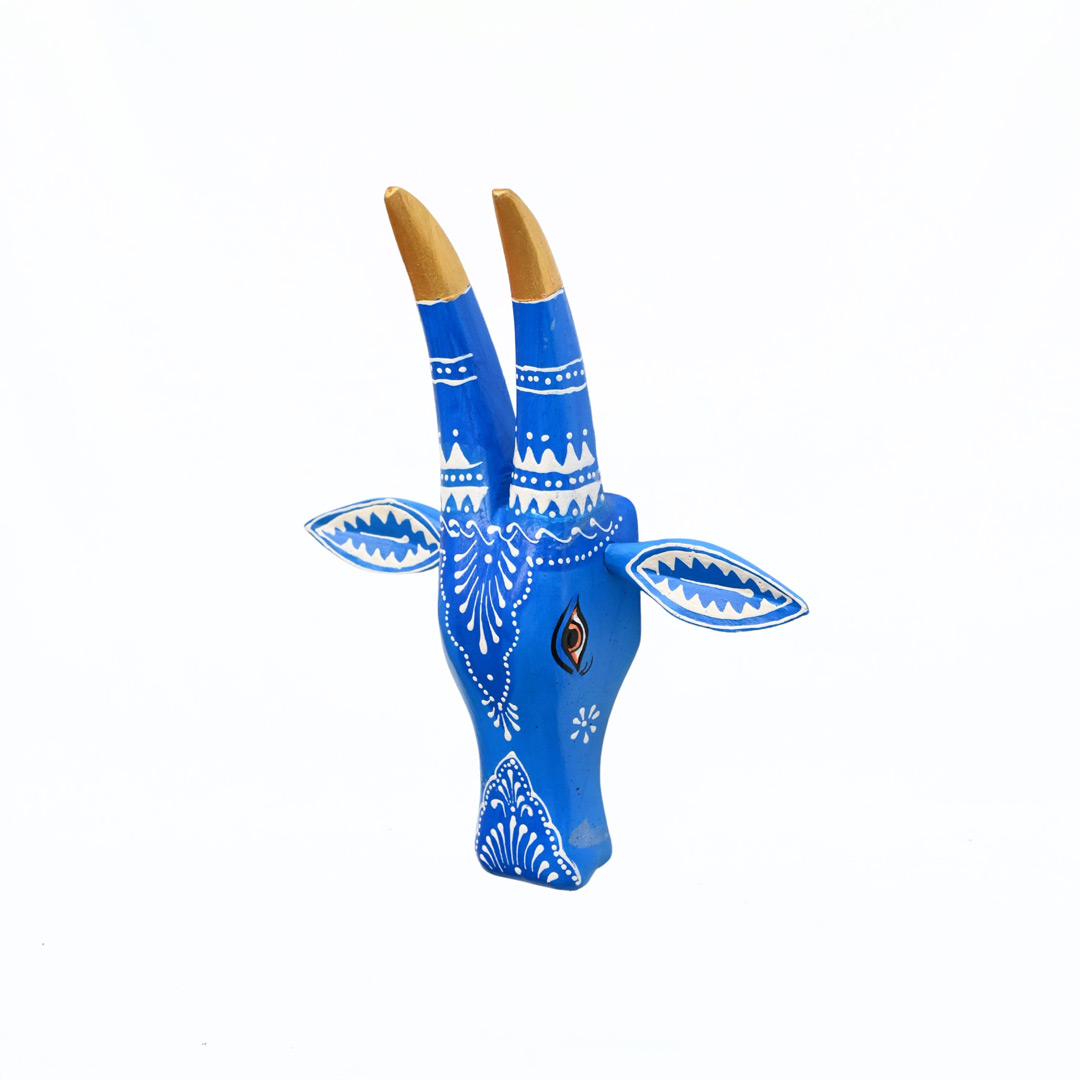 Hand Painted Wooden Cow Face in Blue Hand Painted Wooden Cow Face in Blue