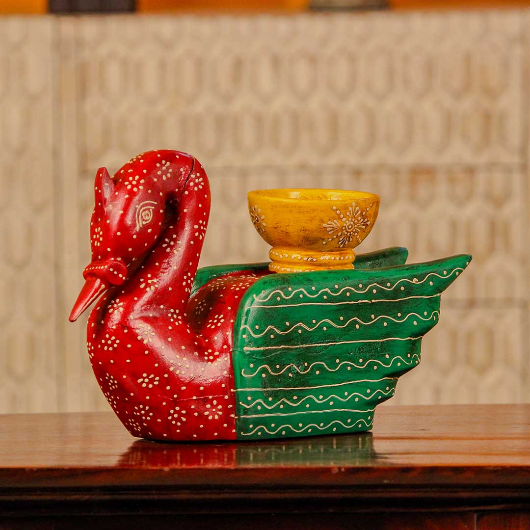 Hand Painted Wooden Duck Table Decor – Red