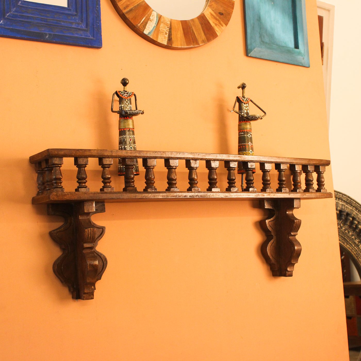 Hand Carved Wooden Wall Shelf – Dark Polish Vintage Hand Carved Wooden Wall Shelf – Dark Polish Vintage
