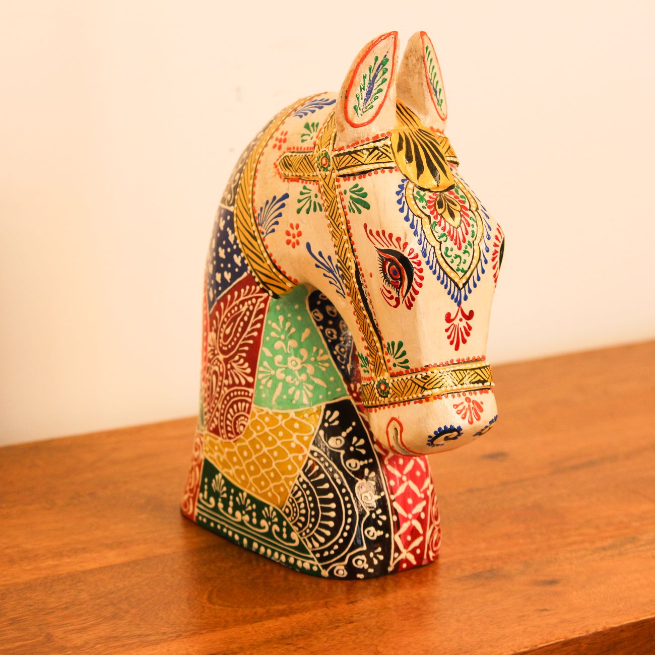 Hand Painted Folk Motif Horse Head Decor Hand Painted Folk Motif Horse Head Decor