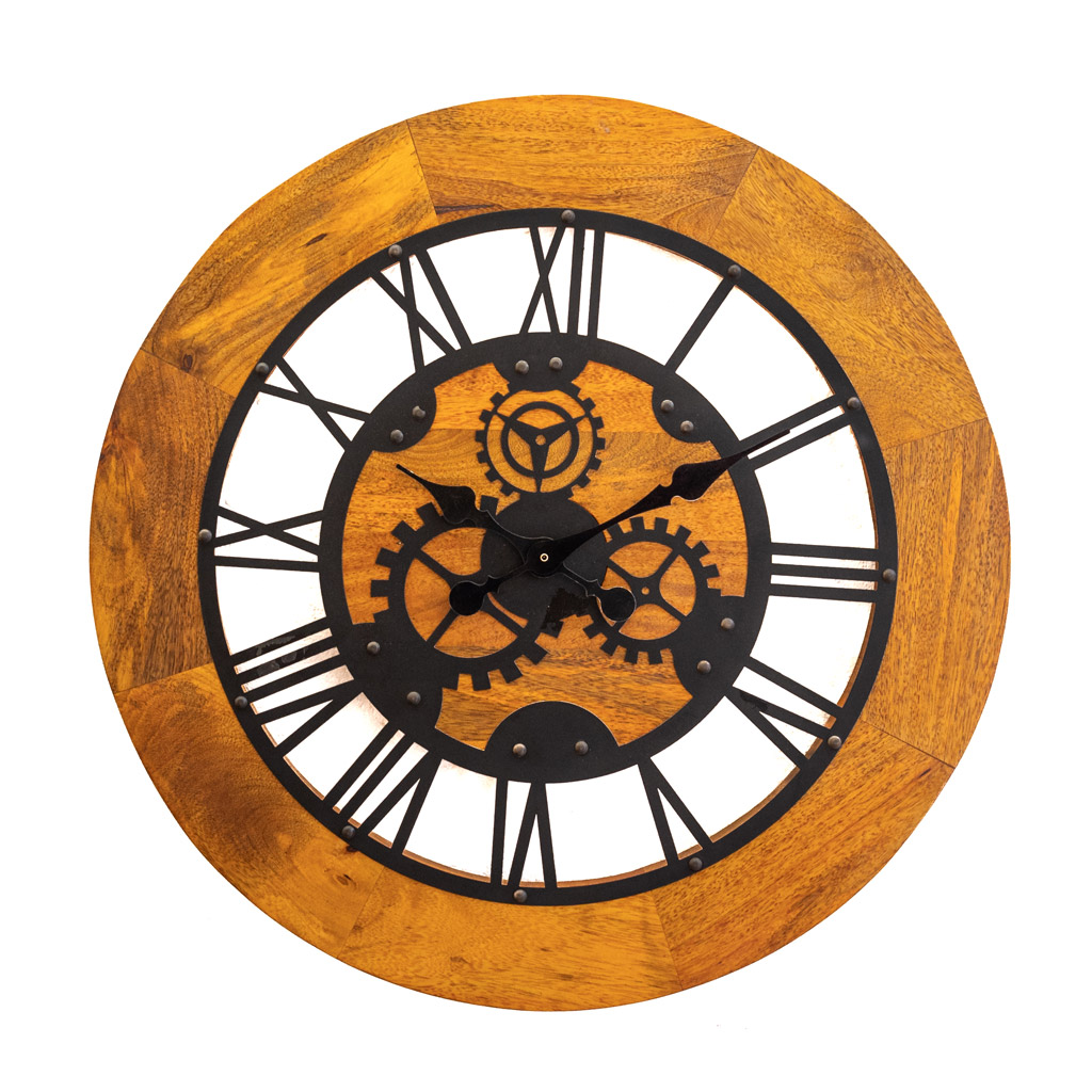 Wooden Finish Wheels And Cogs Classic Wall Clock Dia 24 inches