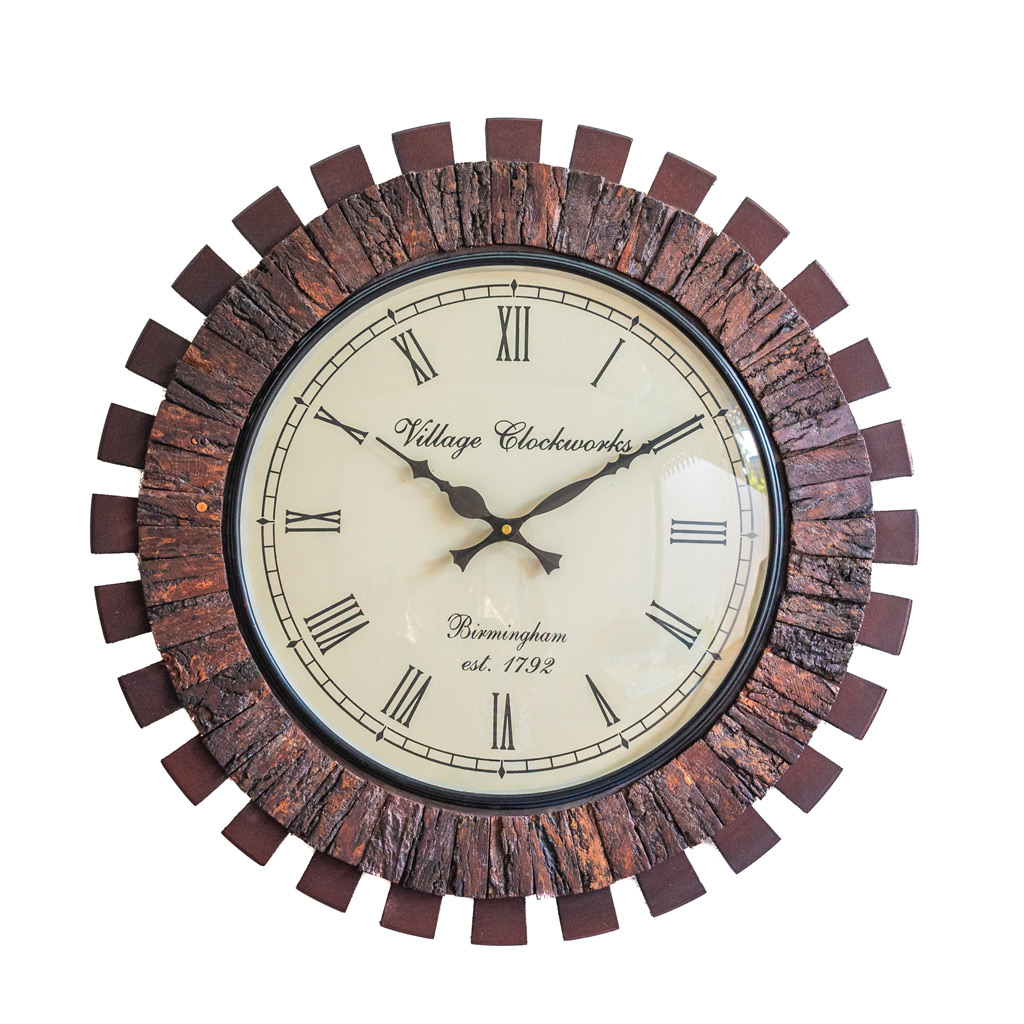 Gear Shaped Wooden Wall Clock with Sleeper Wood Pieces Dia 18"