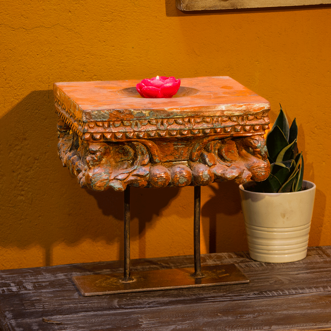 Vintage Wooden Carved Candle Holder with a stand Vintage Wooden Carved Candle Holder with a stand