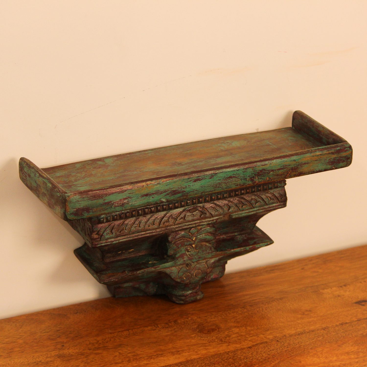 Antique Wooden Wall Shelf – Green Antique Wooden Wall Shelf – Green