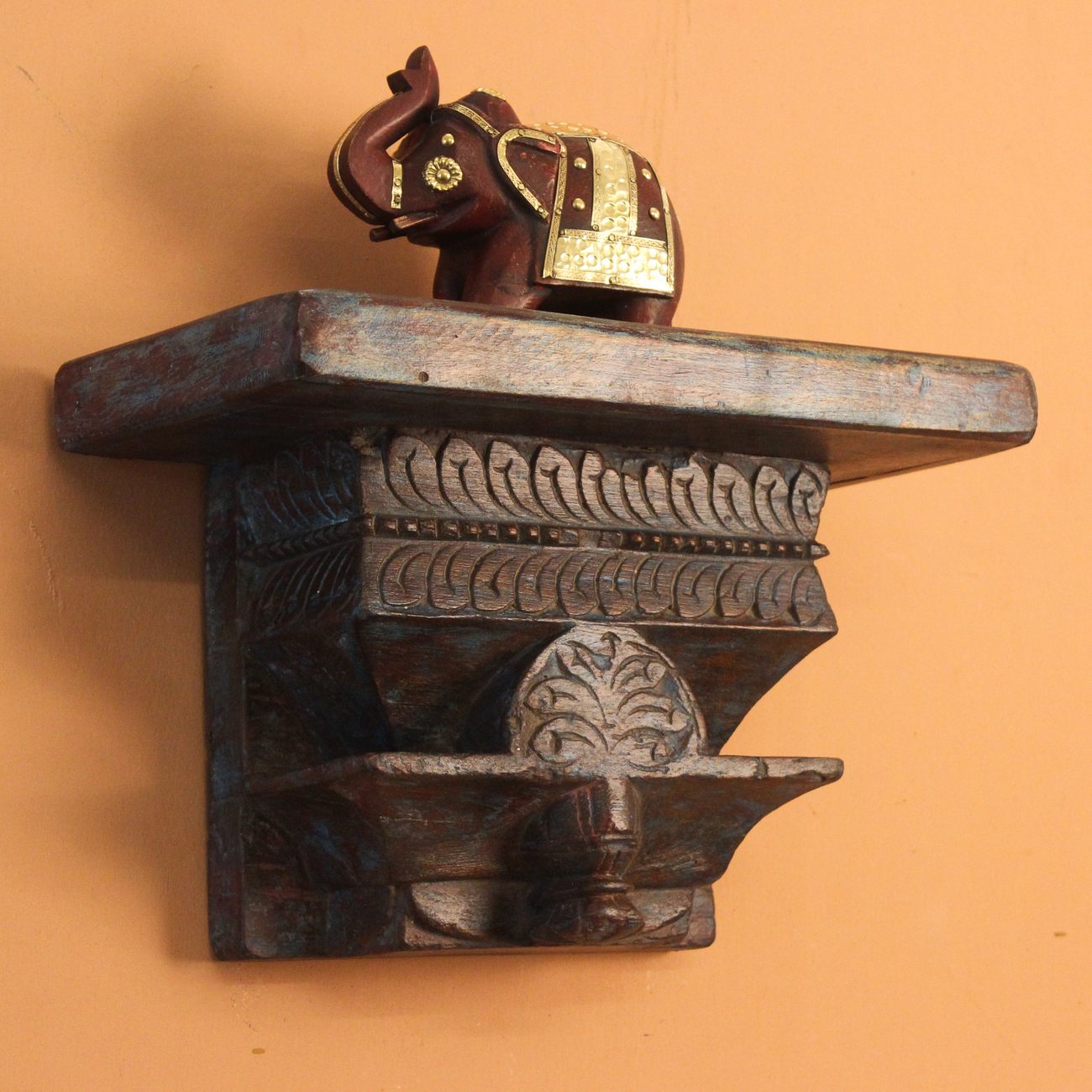 Antique Wooden Wall Shelf – Blue Antique Wooden Wall Shelf – Blue