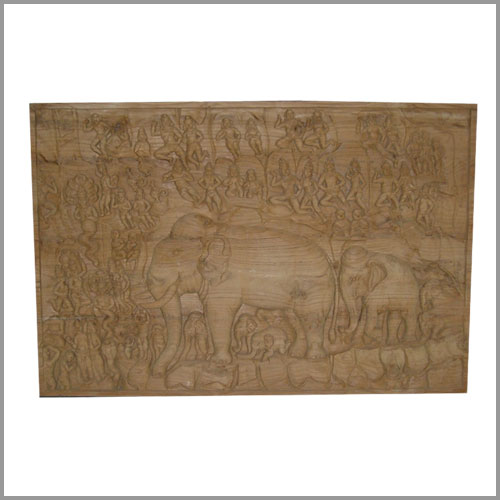 Wooden Carved Mahabalipuram Panel