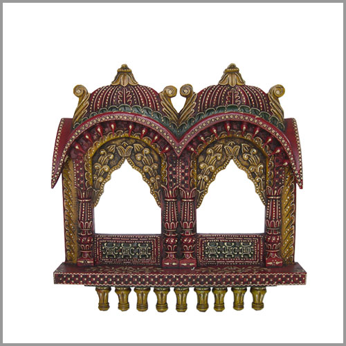 Wooden Painted Double Jharokha 27 Inches