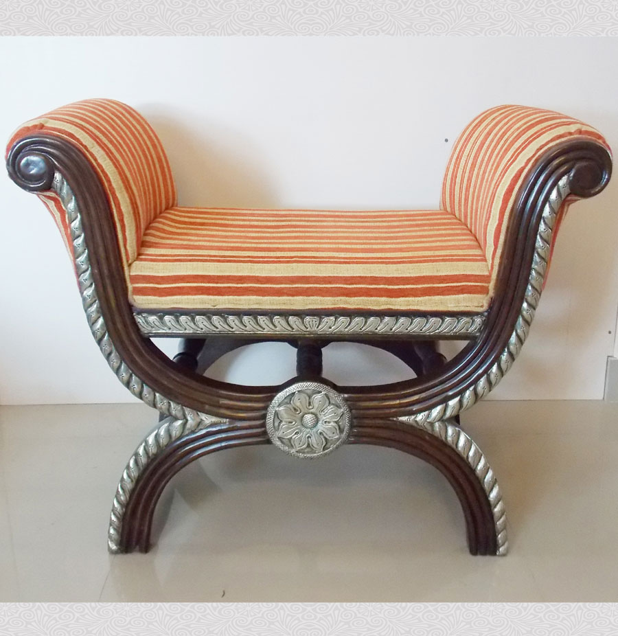 Teak Wood Roman Seater with Metal Artwork