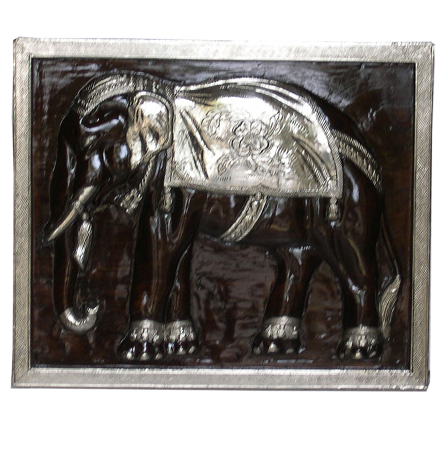 Carved Elephant Wall Panel 